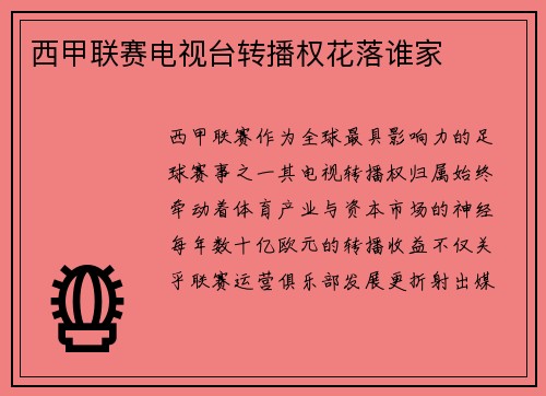 西甲联赛电视台转播权花落谁家