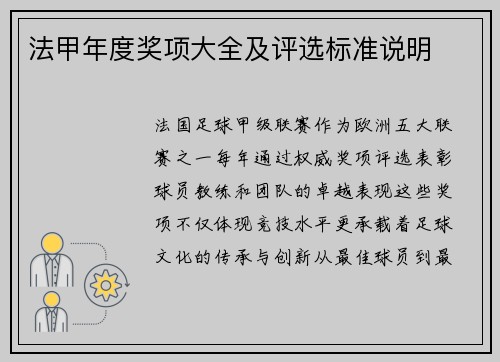 法甲年度奖项大全及评选标准说明